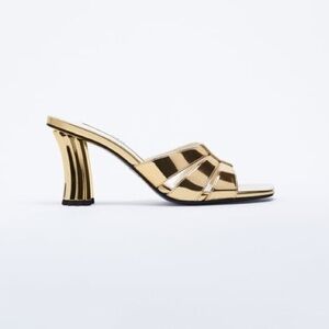 NWT. Zara Golden Metallic Heeled Sandals. Size 8.